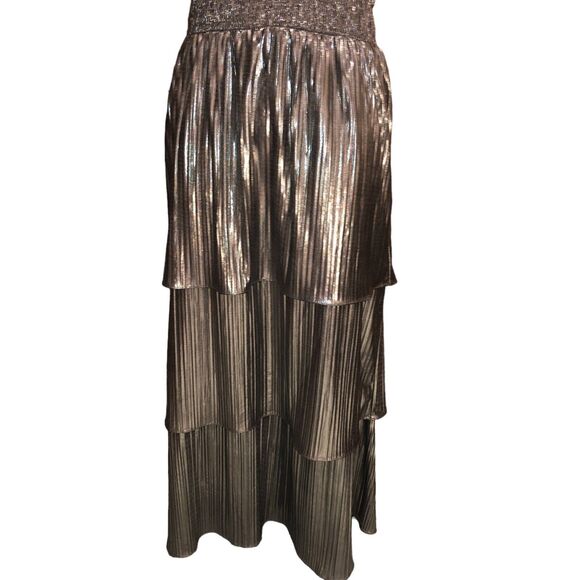 NWT Addison Evening Silver Metallic Dress Size 14 High Neck Glamour Maxi Formal - Picture 6 of 15